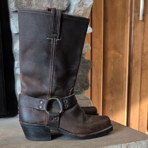 Frye Dark Brown Leather Harness Boots
